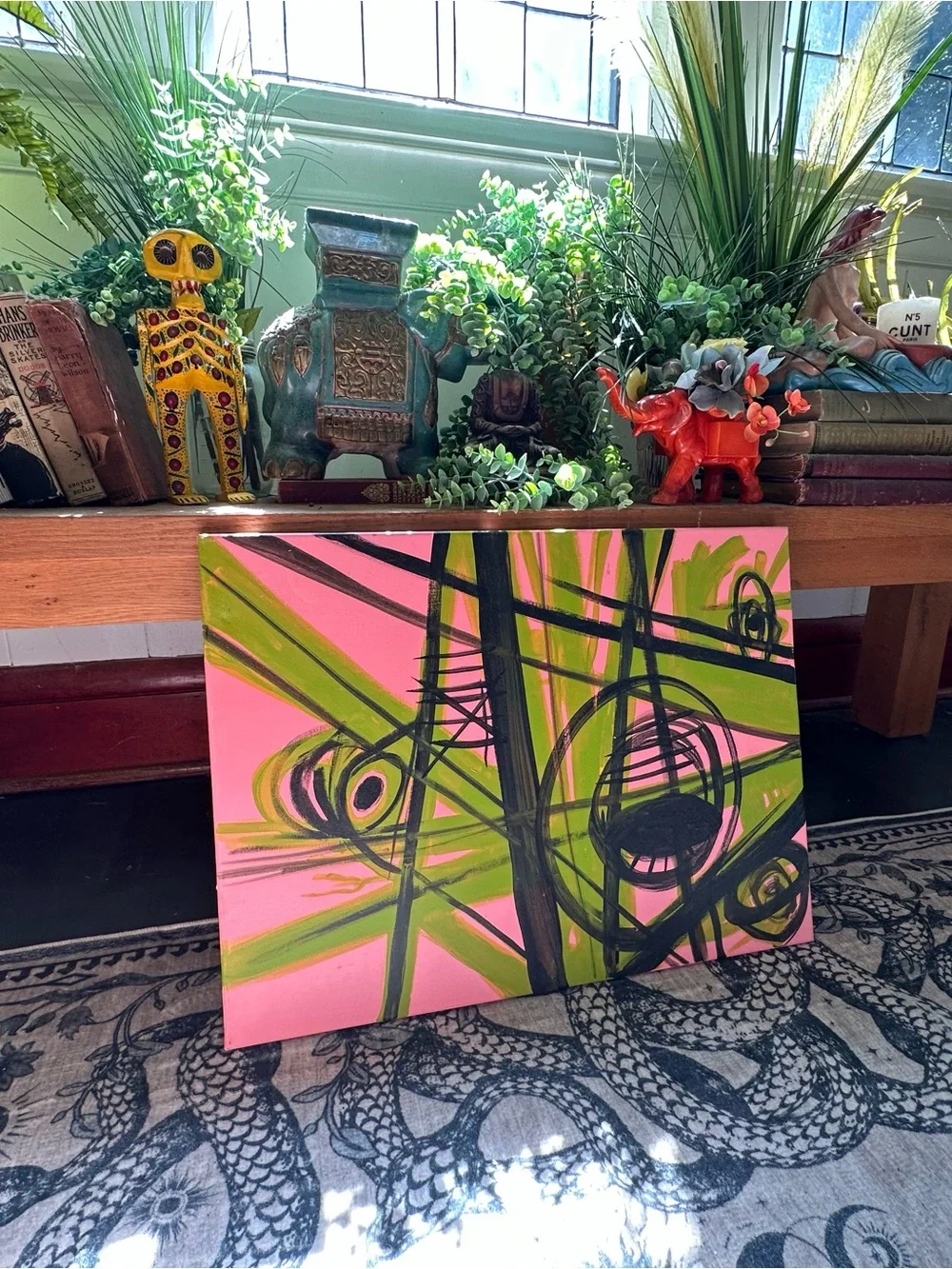 Abstract Pink and Green Modern Wall Art Canvas - Unbranded